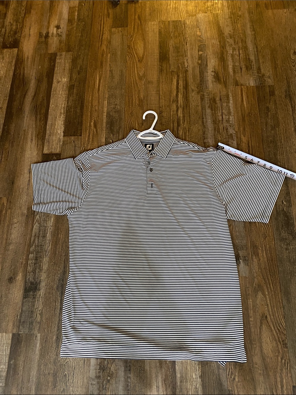 FootJoy Men's Black and White Thin-Striped Polo